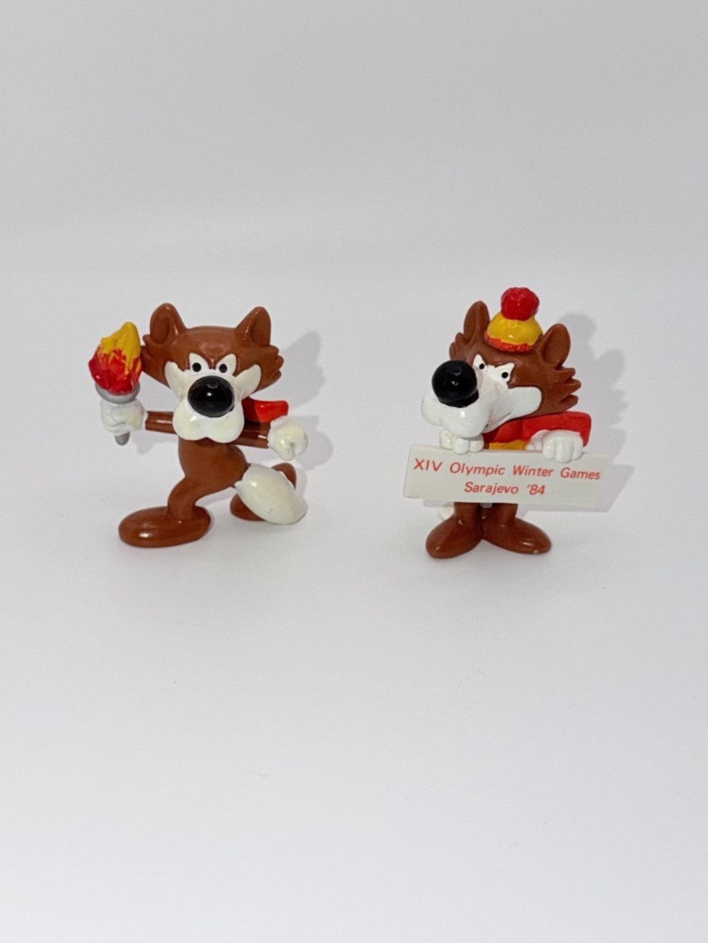 Sarajevo 1984 Winter Olympics Lot Of 2 Voochko Wolf Mascot PVC Figurines